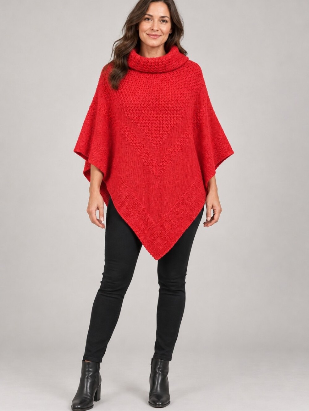 Old Navy Red Chunky Knit Cowl Neck Poncho Sweater Size M/L Wool Blend